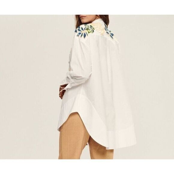 SER.O.YA Women Sz 2XS White Oversized Embellished Beaded Button-Up L/S Shirt - Picture 2 of 13